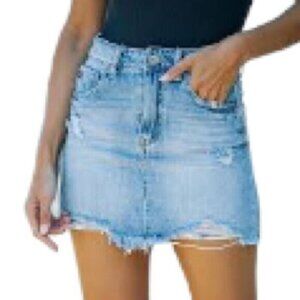 American Eagle Distressed Raw Hem Y2K Super Stretch Blue Jean Skirt Size 2